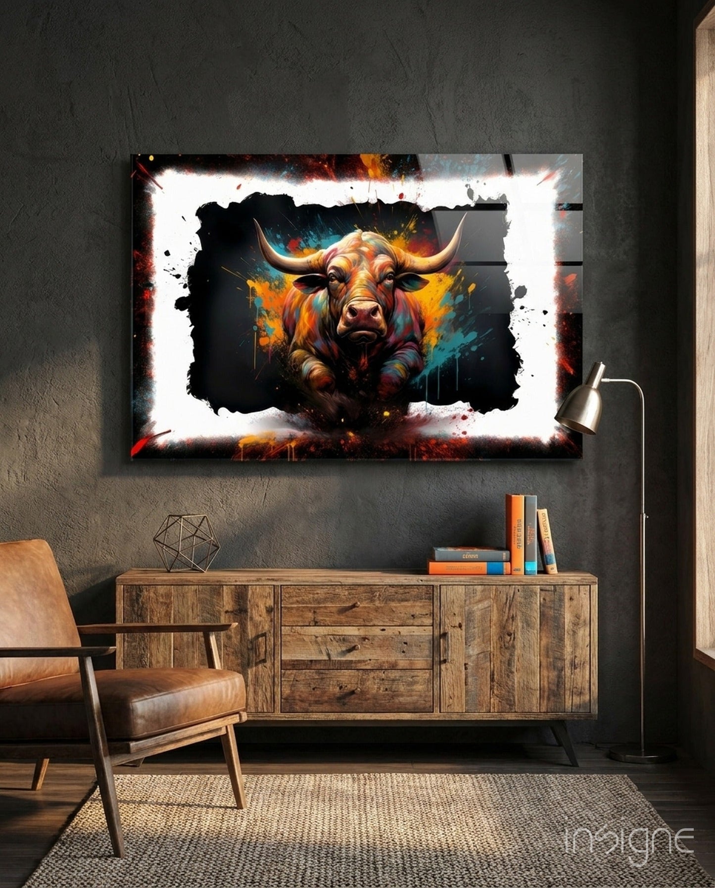 Bull Glass Wall Art|| Designer's Collection