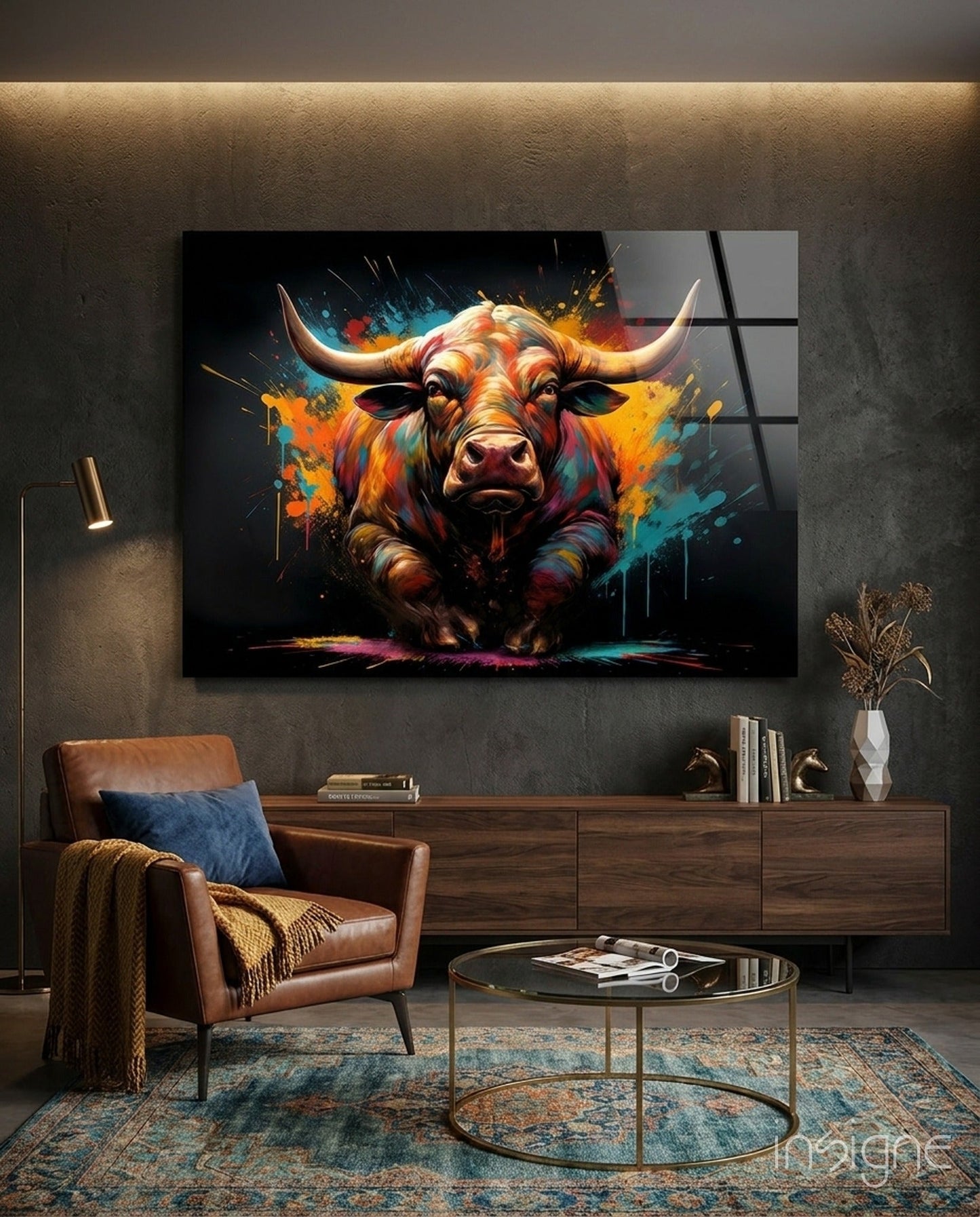 Bull Glass Wall Art|| Designer's Collection
