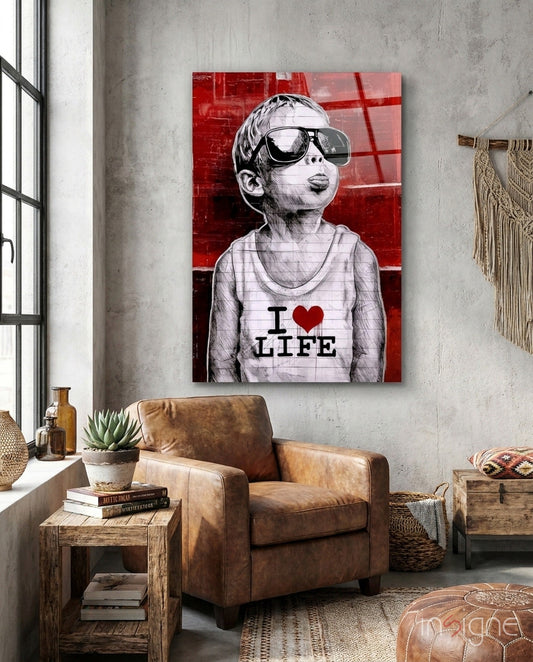 I Love Life Glass Wall Art || Designer Collection