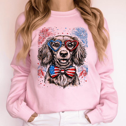 Dachshund Patriotic Dog USA America Pet Lover 4th of July Cozy Warm Fleece Sweatshirt