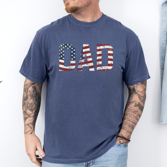 Dad Patriotic American Flag Stars and Stripes USA Proud Father Comfort Colors Tee