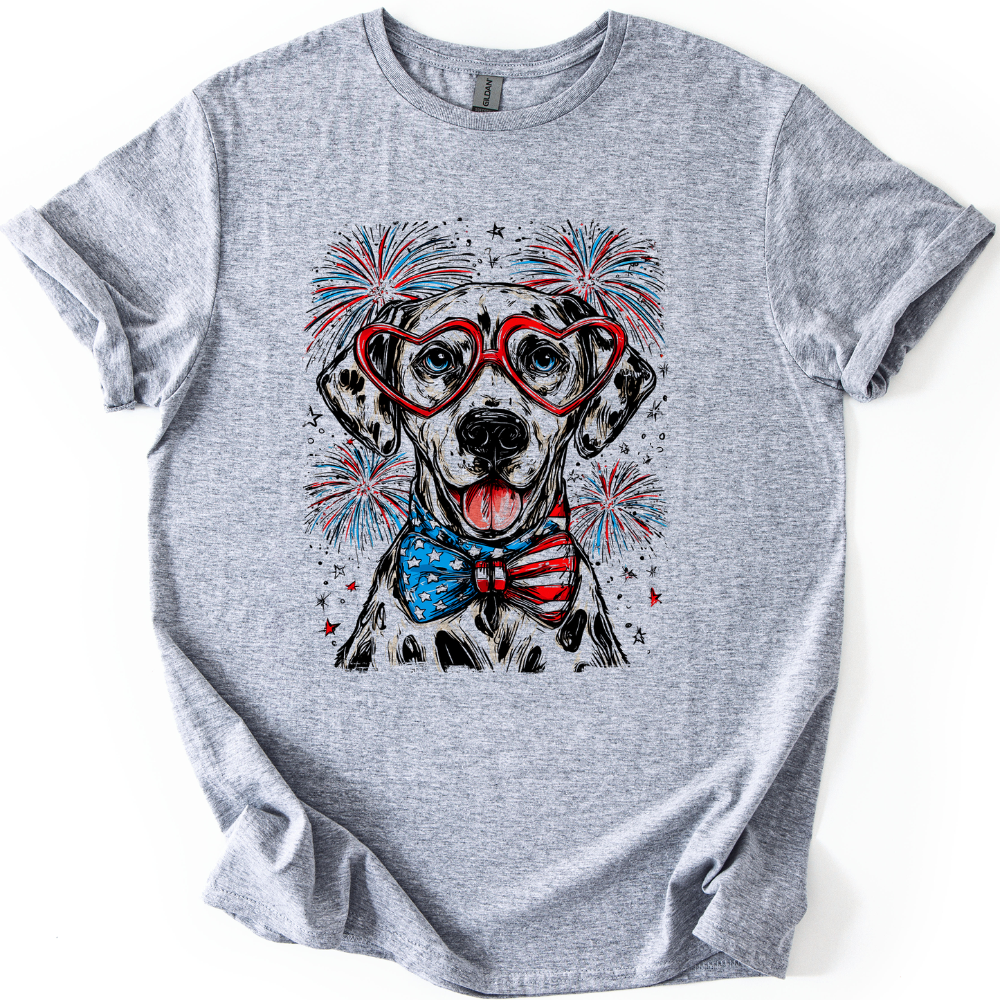 Dalmatian Patriotic Dog USA America Flag Paw Print 4th of July Pet Lover Edition Graphic Tee