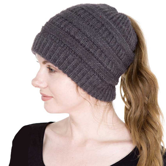 Cable Knit Ponytail Beanie Hat