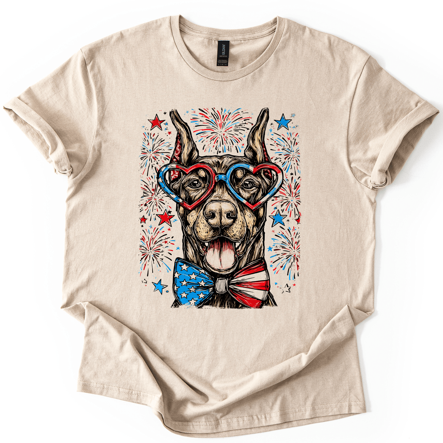 Doberman Patriotic Dog USA Flag Stars And Stripes Edition Graphic Tee For Proud Pet Lovers