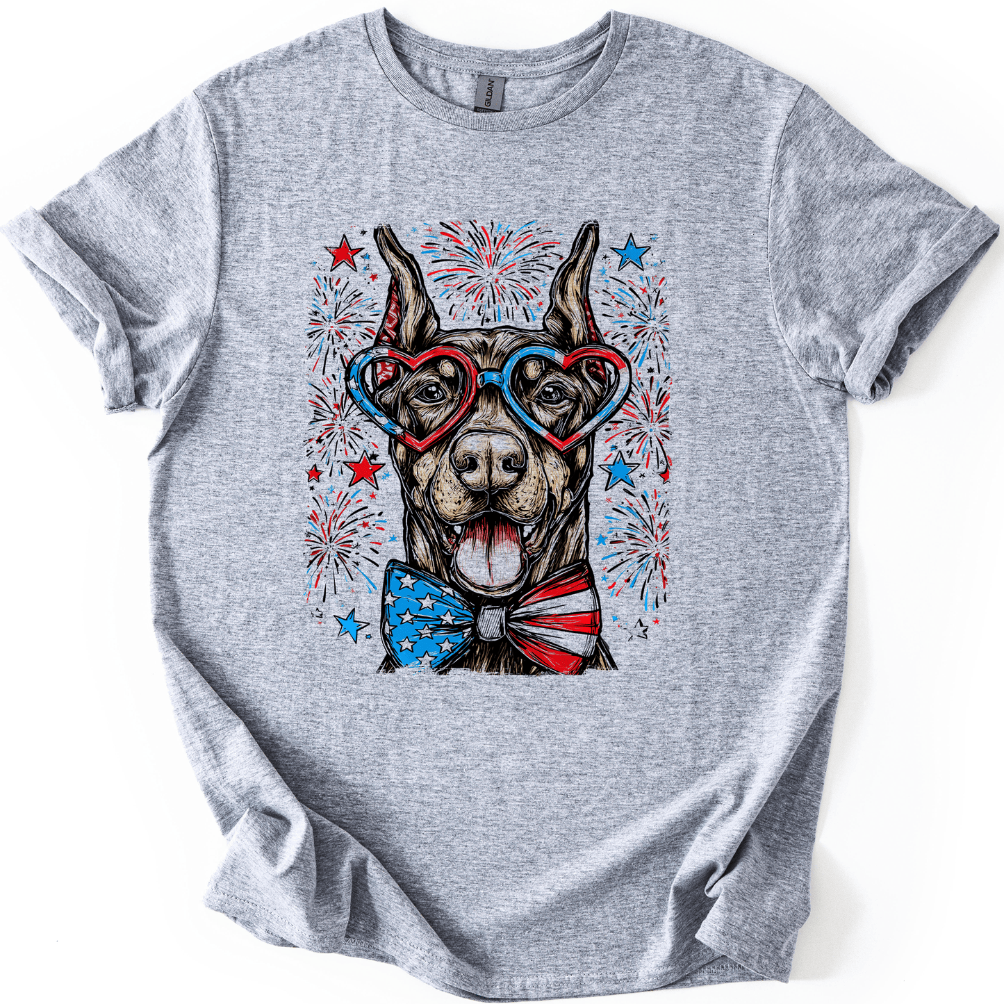 Doberman Patriotic Dog USA Flag Stars And Stripes Edition Graphic Tee For Proud Pet Lovers