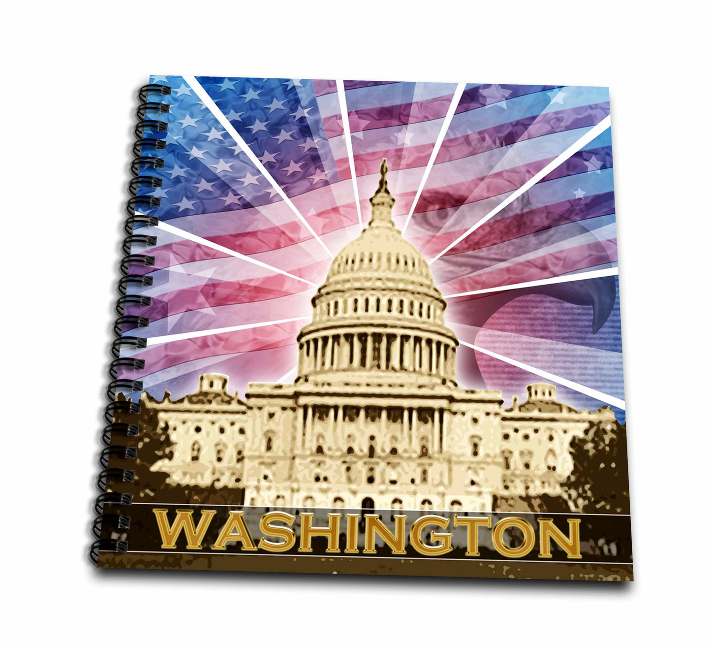 3dRose Perkins Designs USA - Washington DC patriotic American flag with Bald Eagle and Capitol building - Drawing Books (db_19413)
