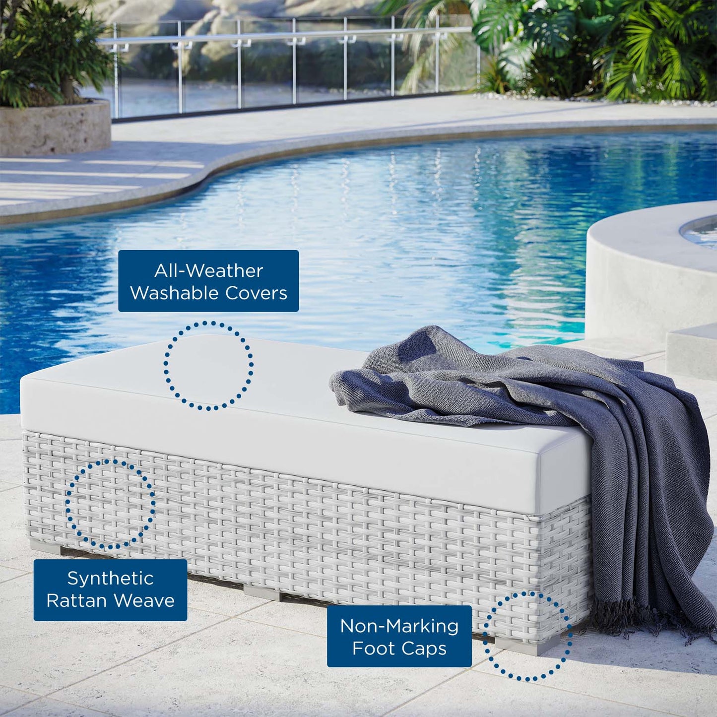 Convene Outdoor Patio Rectangular Ottoman by Modway