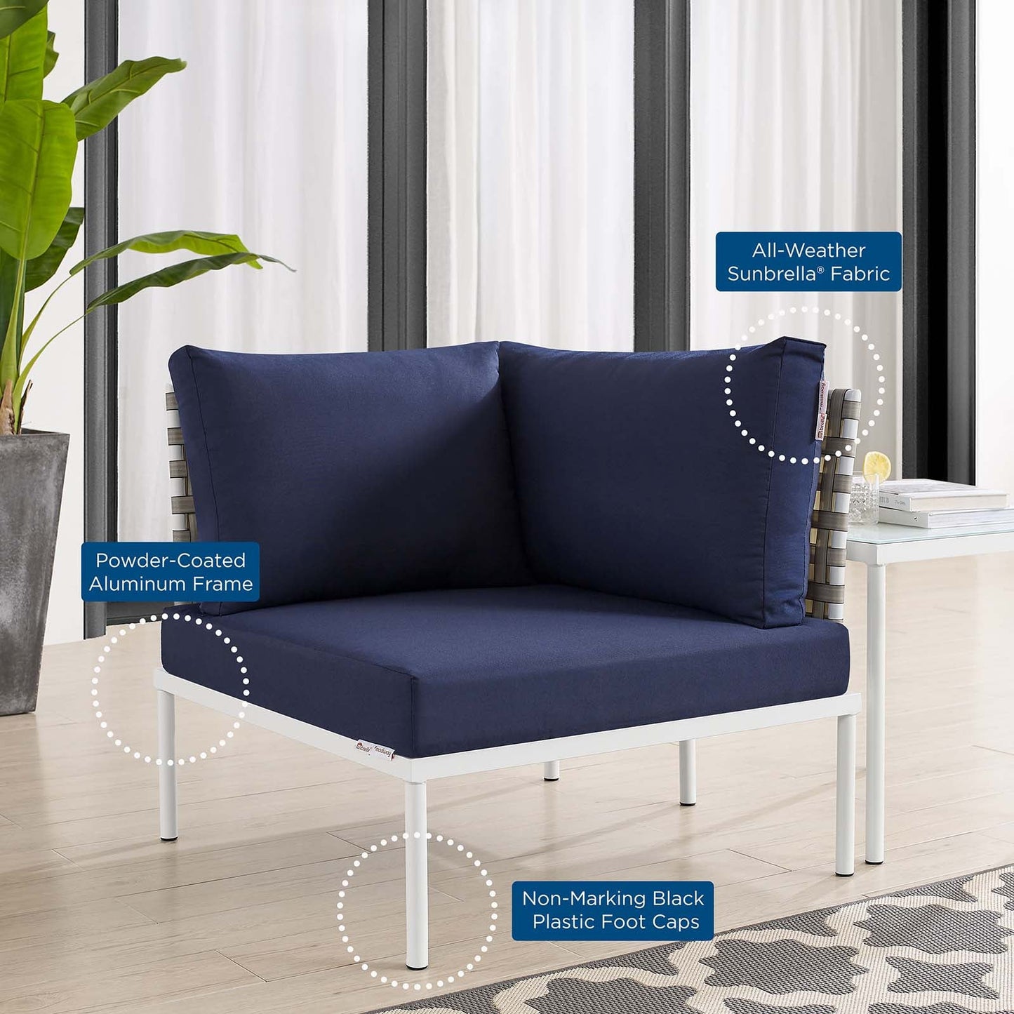 Harmony Sunbrella¨ Basket Weave Outdoor Patio Aluminum Corner Chair by Modway