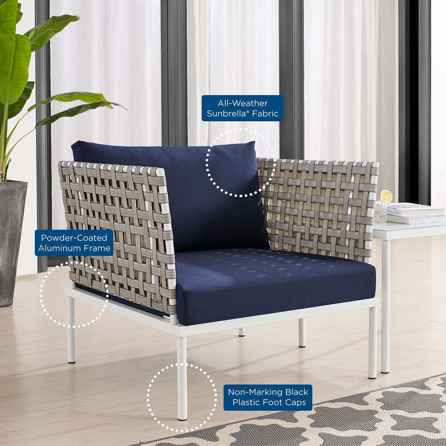 Harmony 3-Piece Sunbrella¨ Basket Weave Outdoor Patio Aluminum Seating Set by Modway