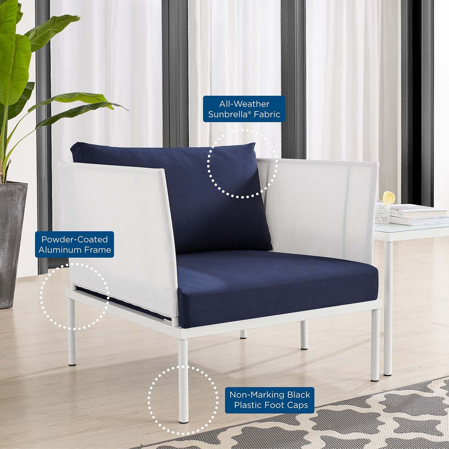 Harmony 3-Piece Sunbrella¨ Outdoor Patio Aluminum Seating Set by Modway