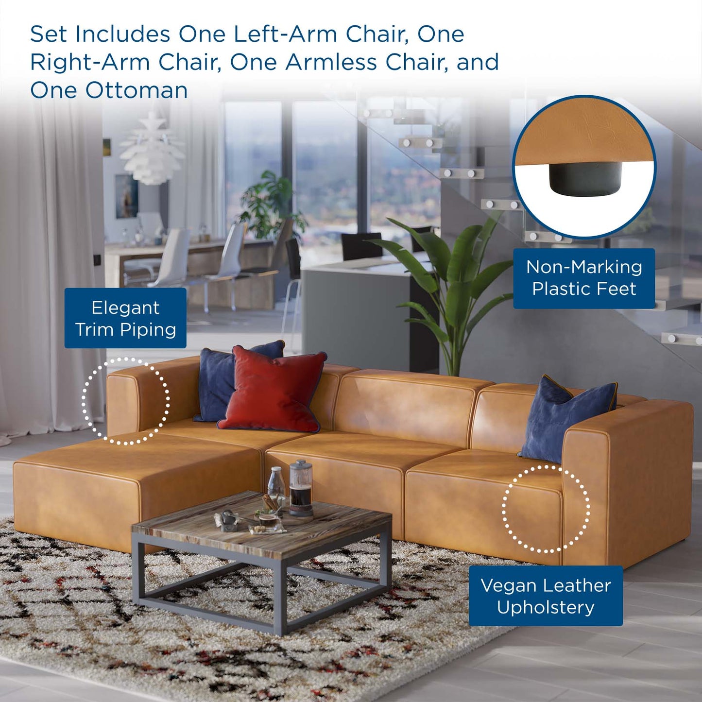 Mingle Vegan Leather Sofa and Ottoman Set by Modway