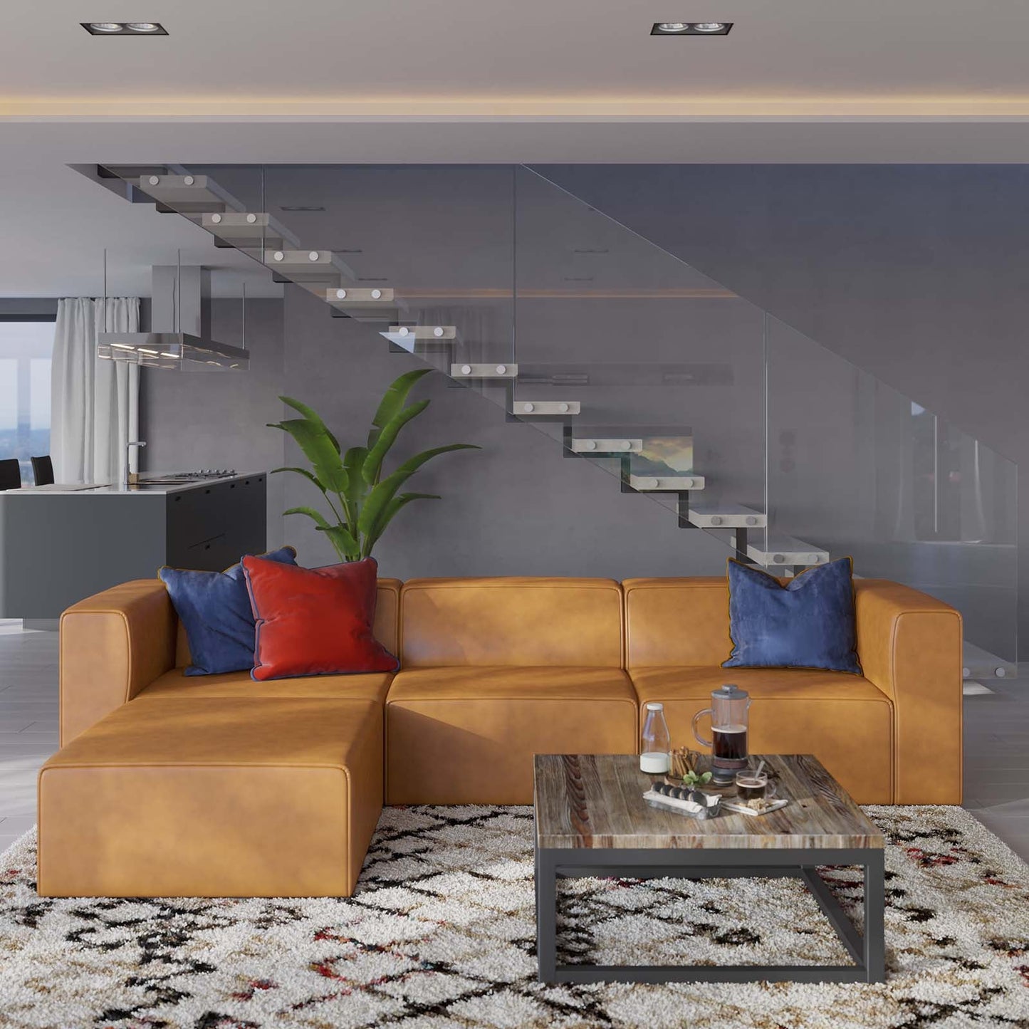 Mingle Vegan Leather Sofa and Ottoman Set by Modway