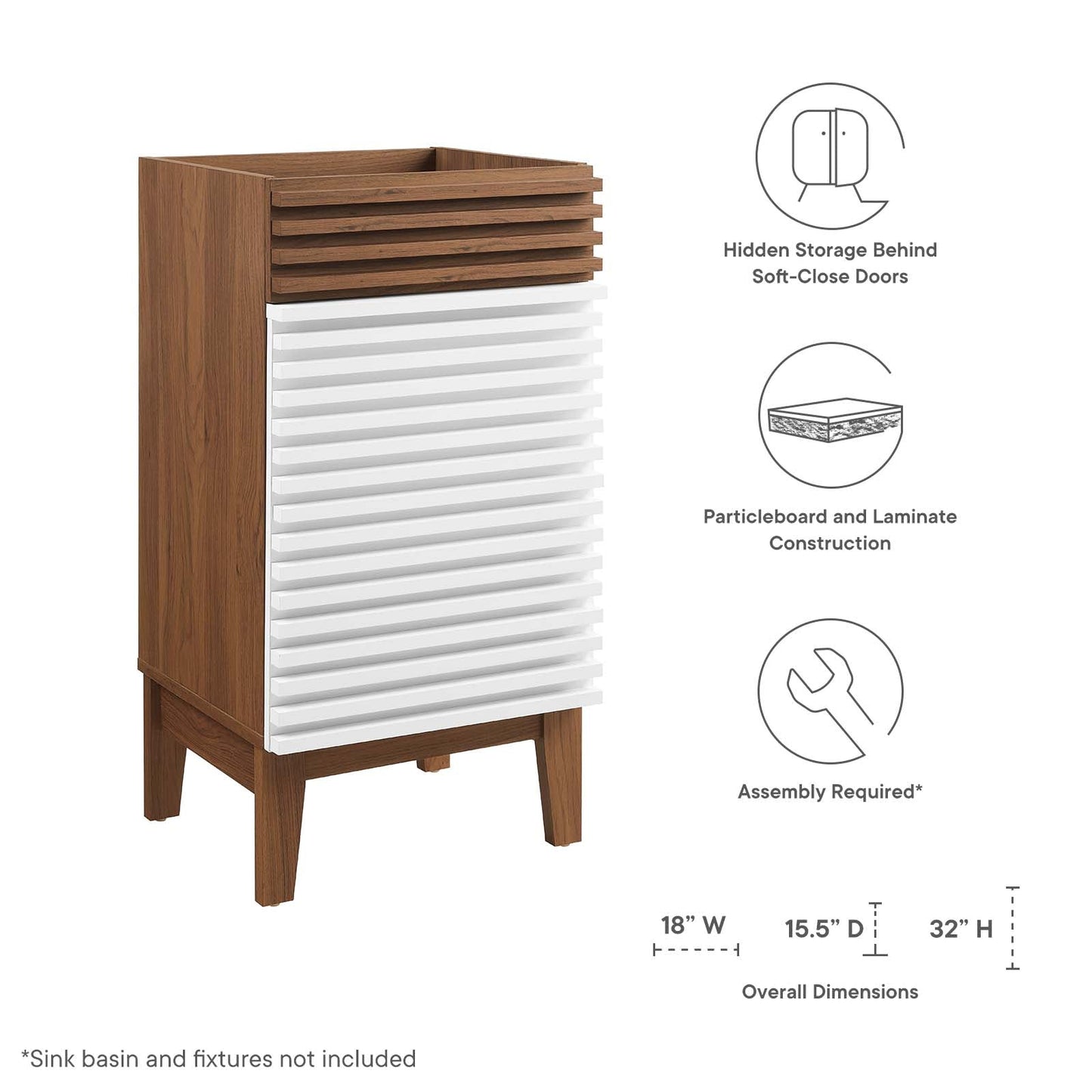 Render 18" Bathroom Vanity Cabinet (Sink Basin Not Included) by Modway