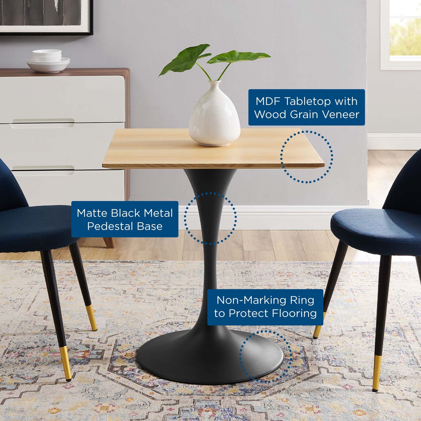 Lippa 28" Square Wood Dining Table by Modway