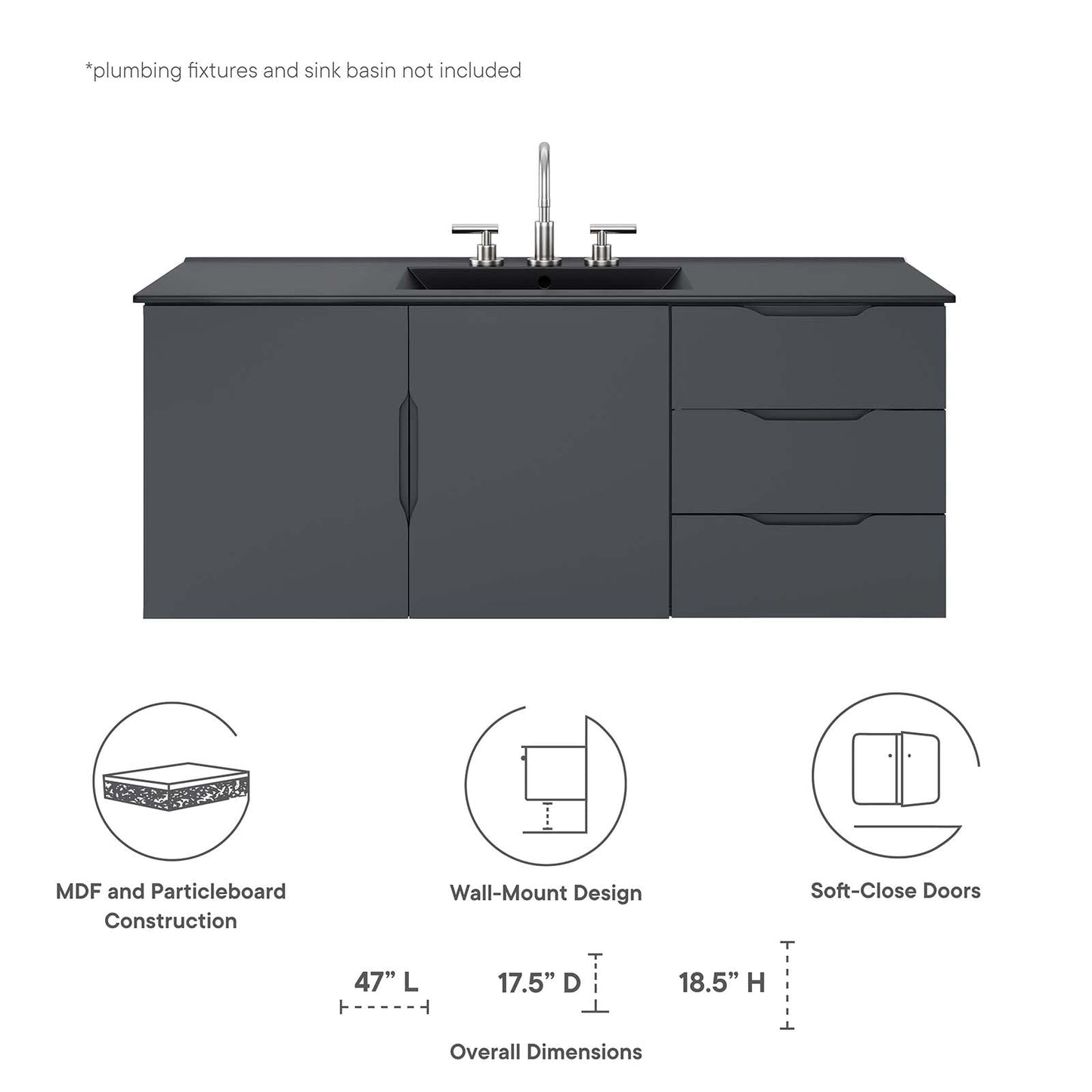 Vitality 48" Double or Single Sink Compatible (Not Included) Bathroom Vanity Cabinet by Modway