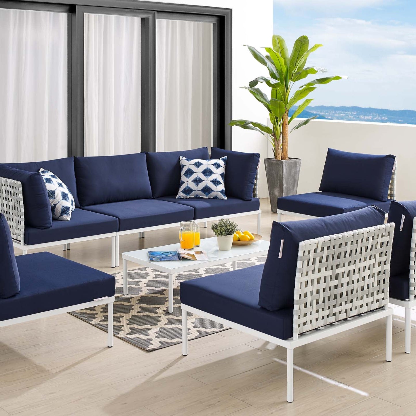 Harmony 8-Piece Sunbrella¨ Basket Weave Outdoor Patio Aluminum Sectional Sofa Set by Modway