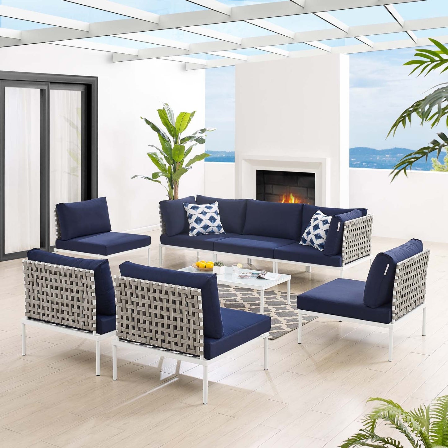 Harmony 8-Piece Sunbrella¨ Basket Weave Outdoor Patio Aluminum Sectional Sofa Set by Modway
