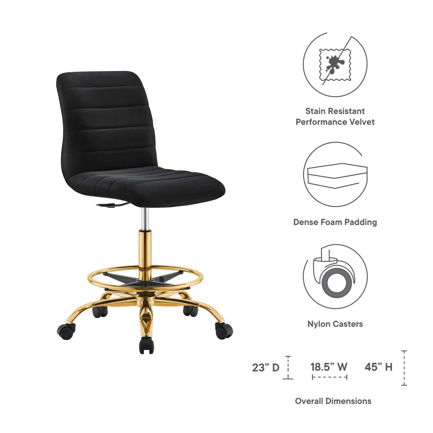Ripple Armless Performance Velvet Drafting Chair by Modway