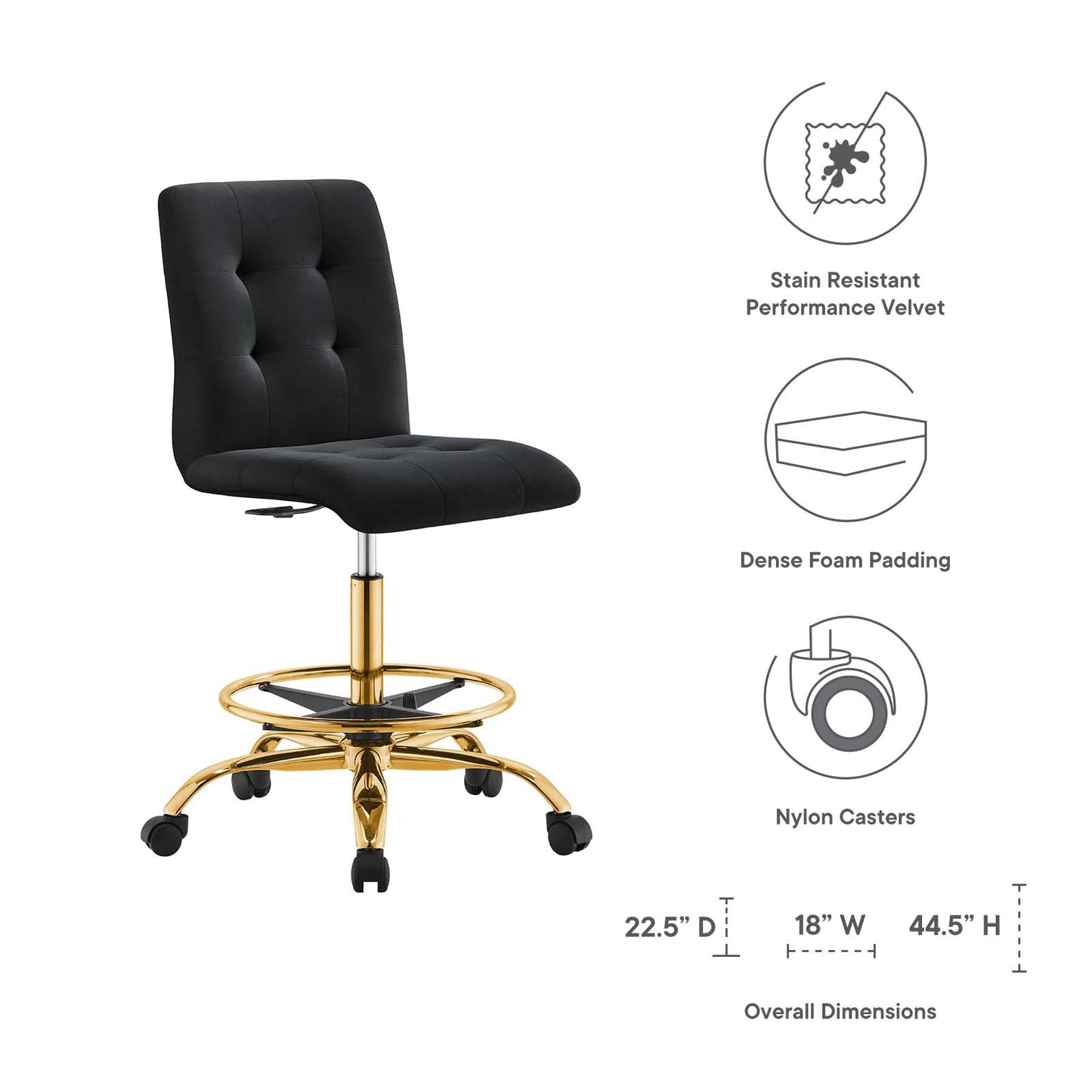 Prim Armless Performance Velvet Drafting Chair by Modway