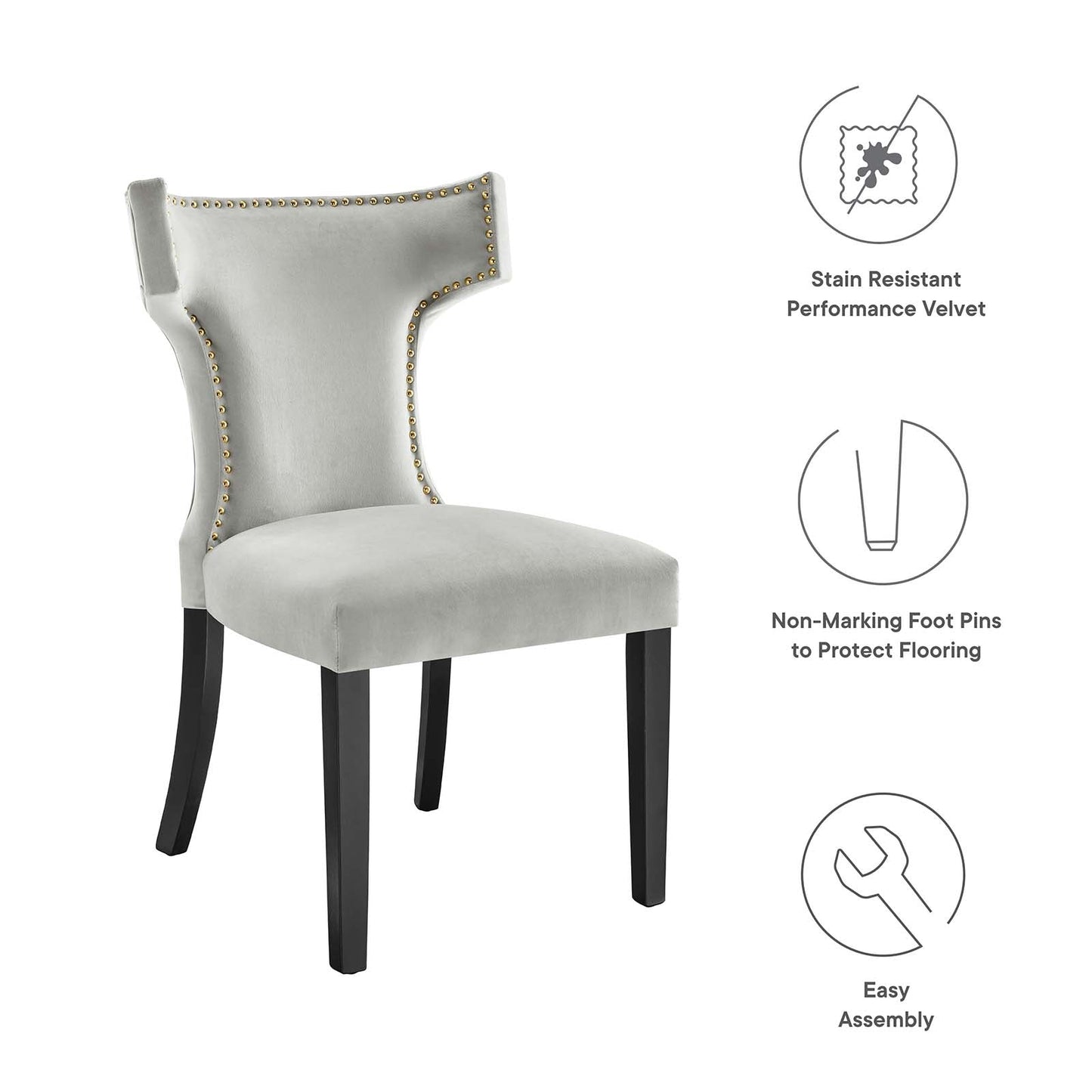 Curve Performance Velvet Dining Chairs Set of 2 by Modway