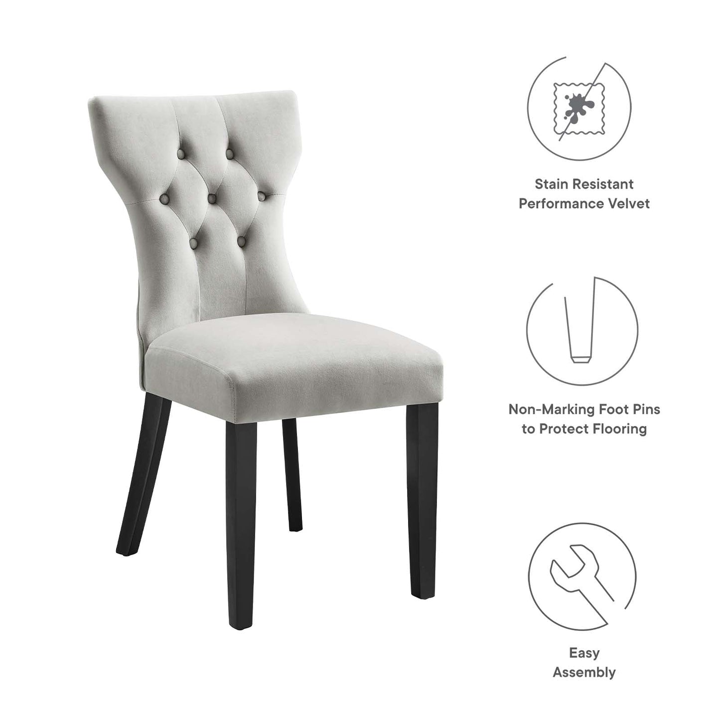 Silhouette Performance Velvet Dining Chairs Set of 2 by Modway