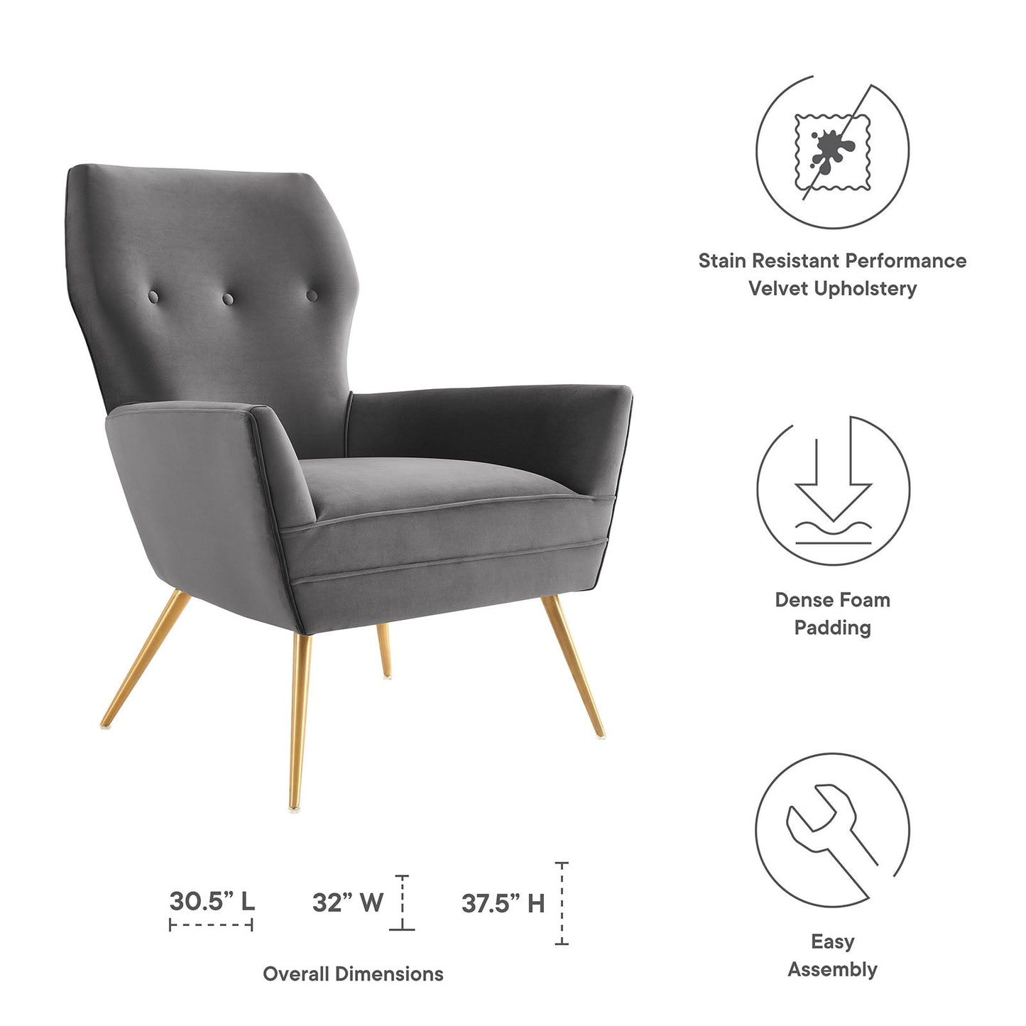 Renata Button Tufted Performance Velvet Armchair by Modway