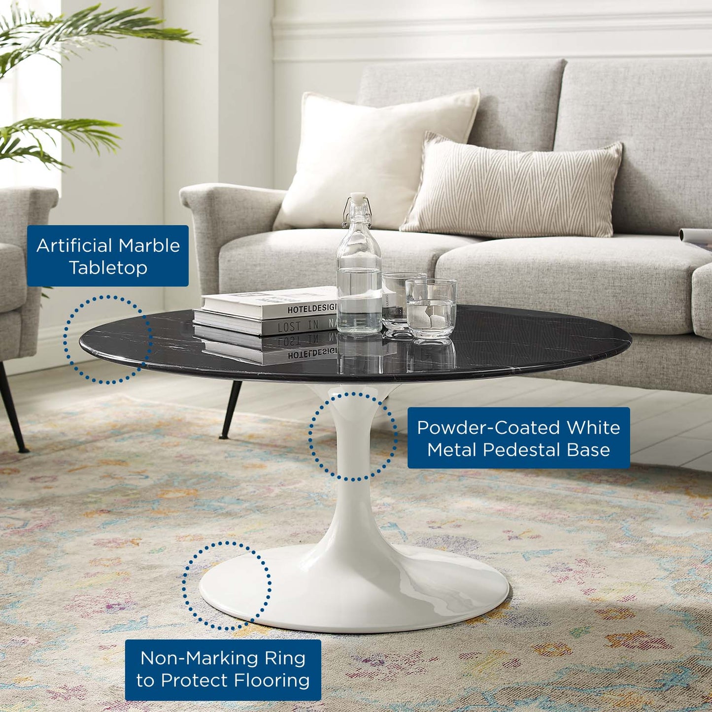 Lippa 36" Round Faux Marble Coffee Table by Modway