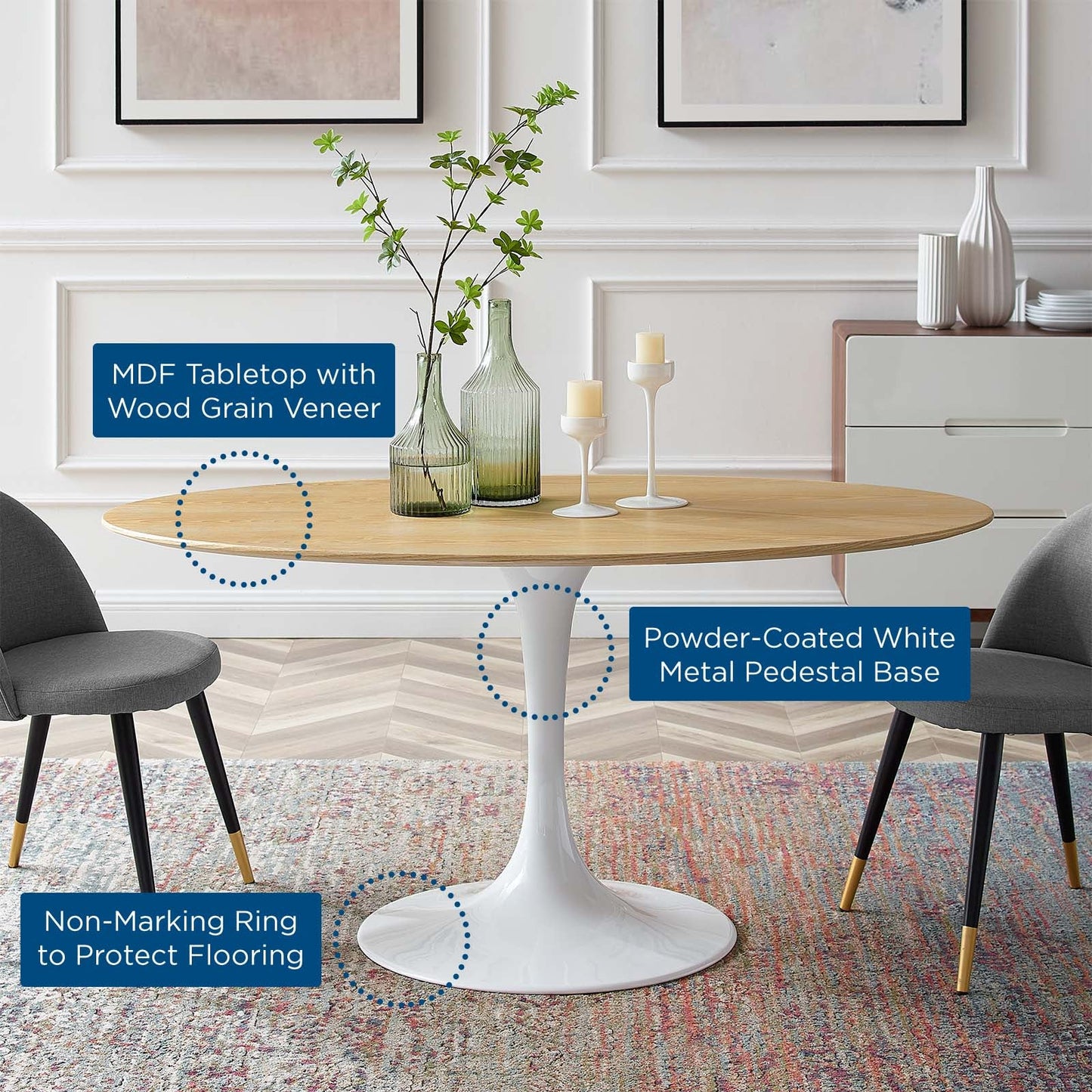 Lippa 60" Oval Natural Wood Dining Table by Modway