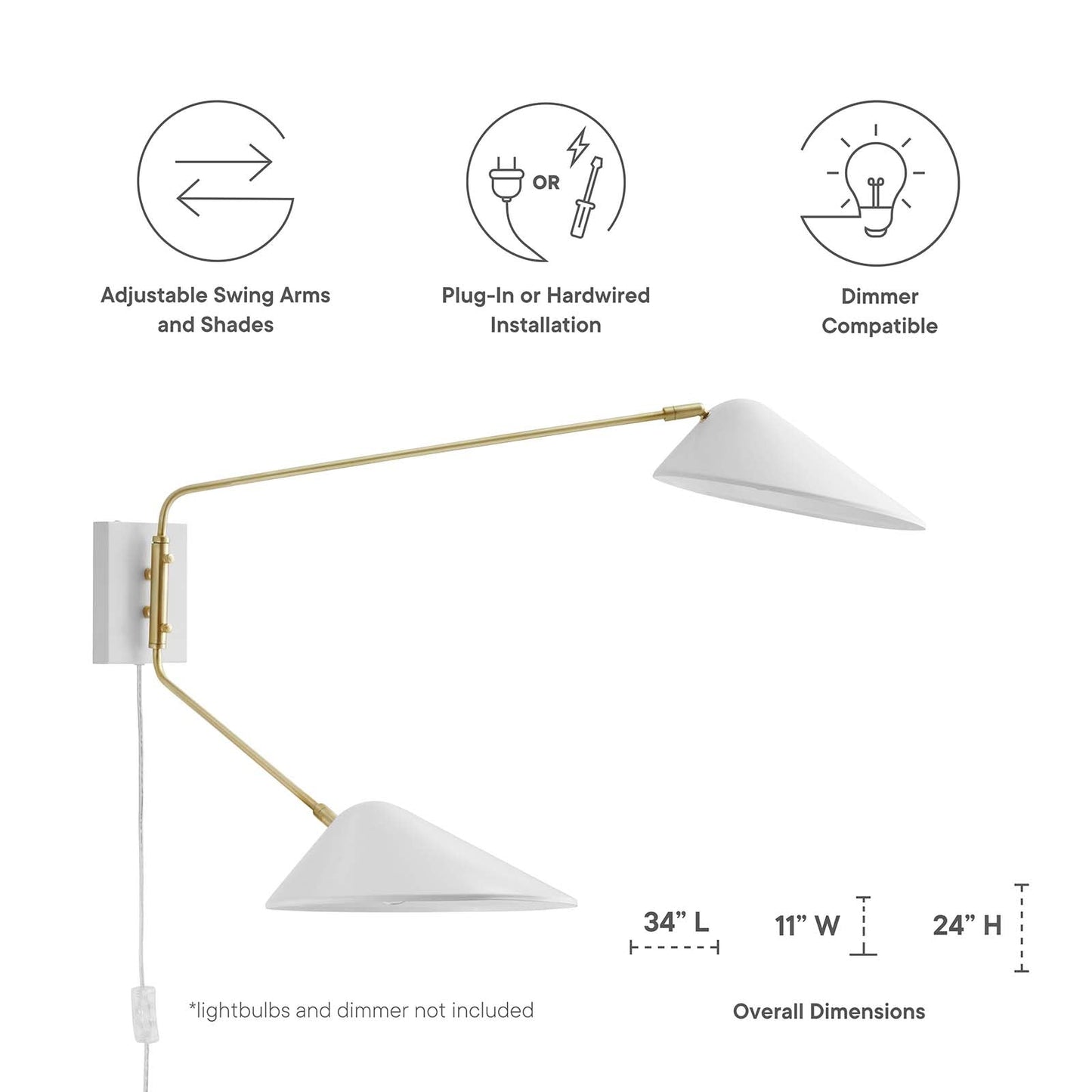 Journey 2-Light Swing Arm Wall Sconce by Modway