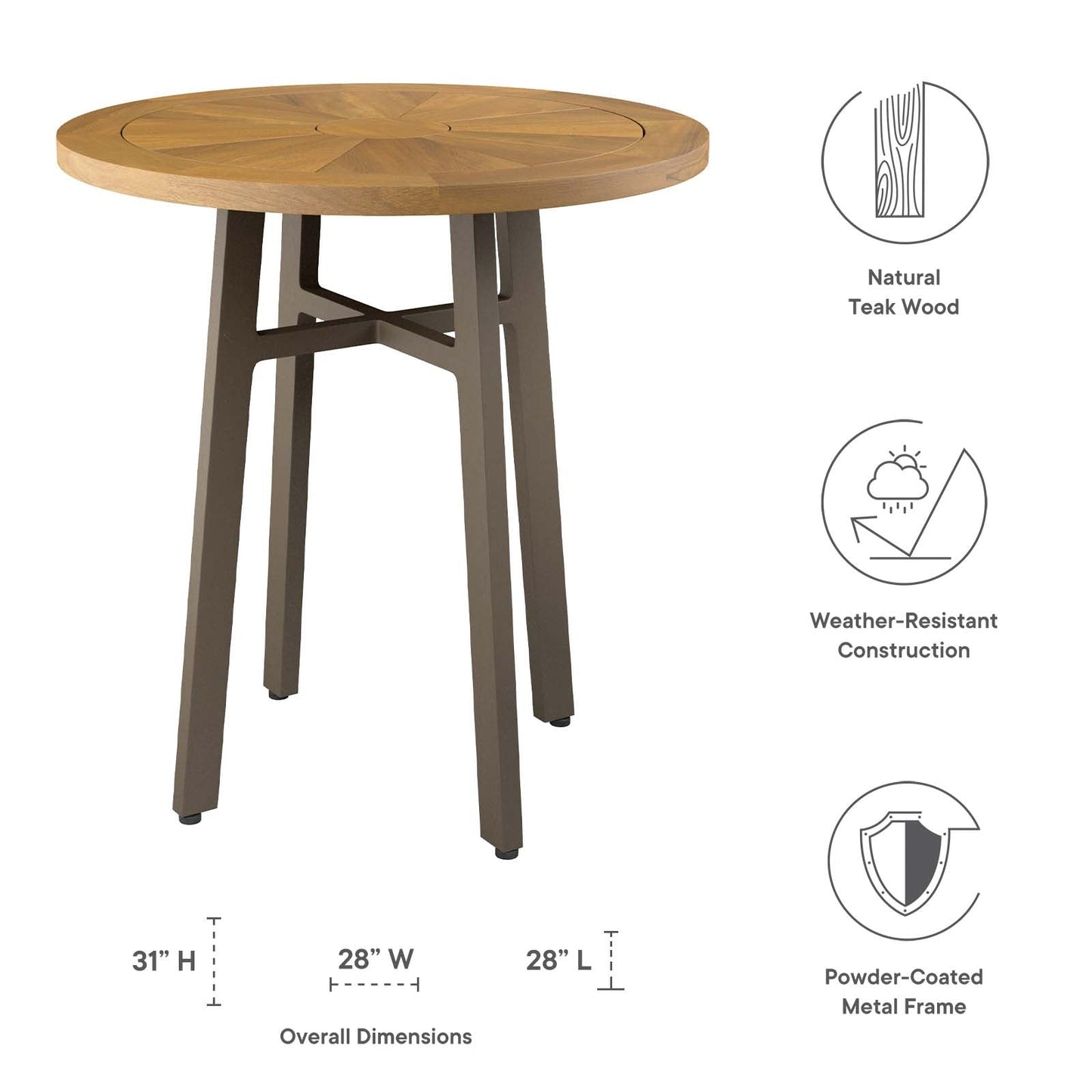 Meadow Outdoor Patio Teak Wood Dining Table by Modway
