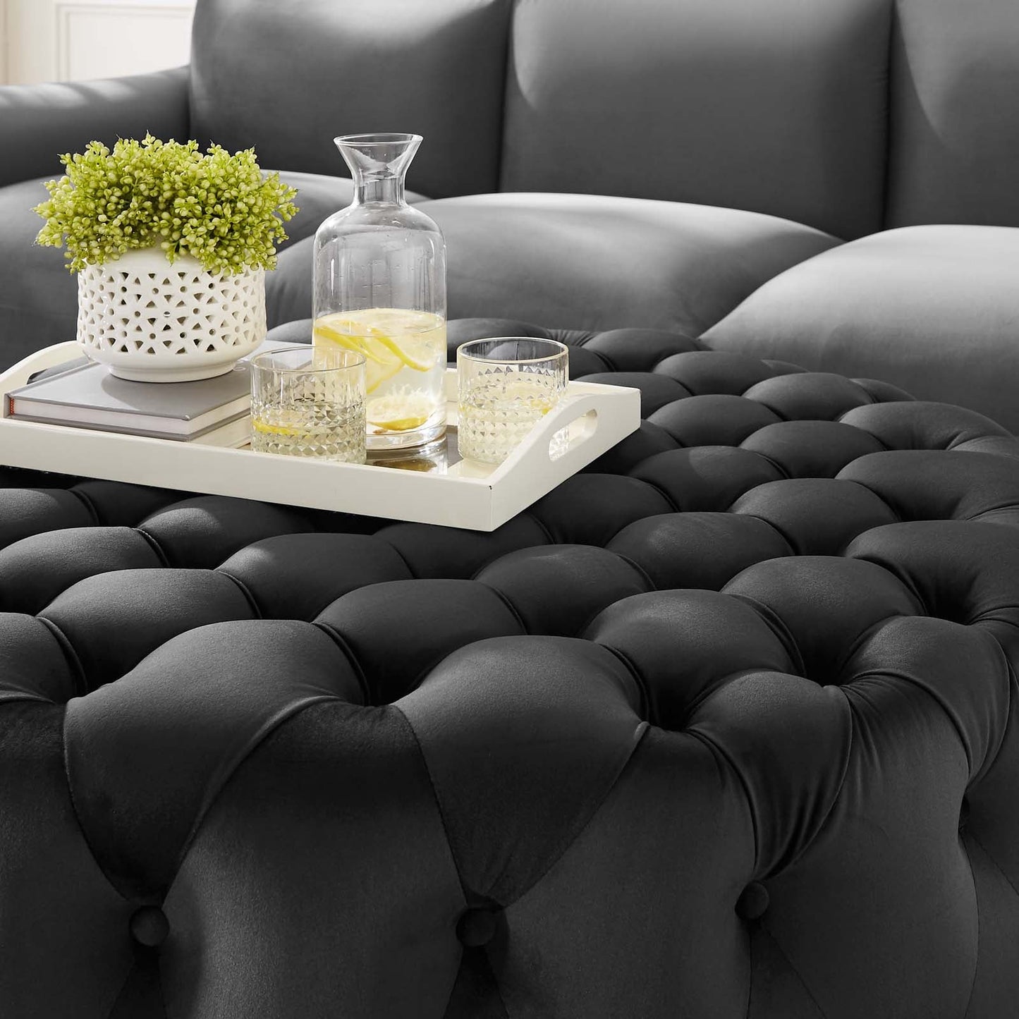 Amour Tufted Button Large Round Performance Velvet Ottoman by Modway