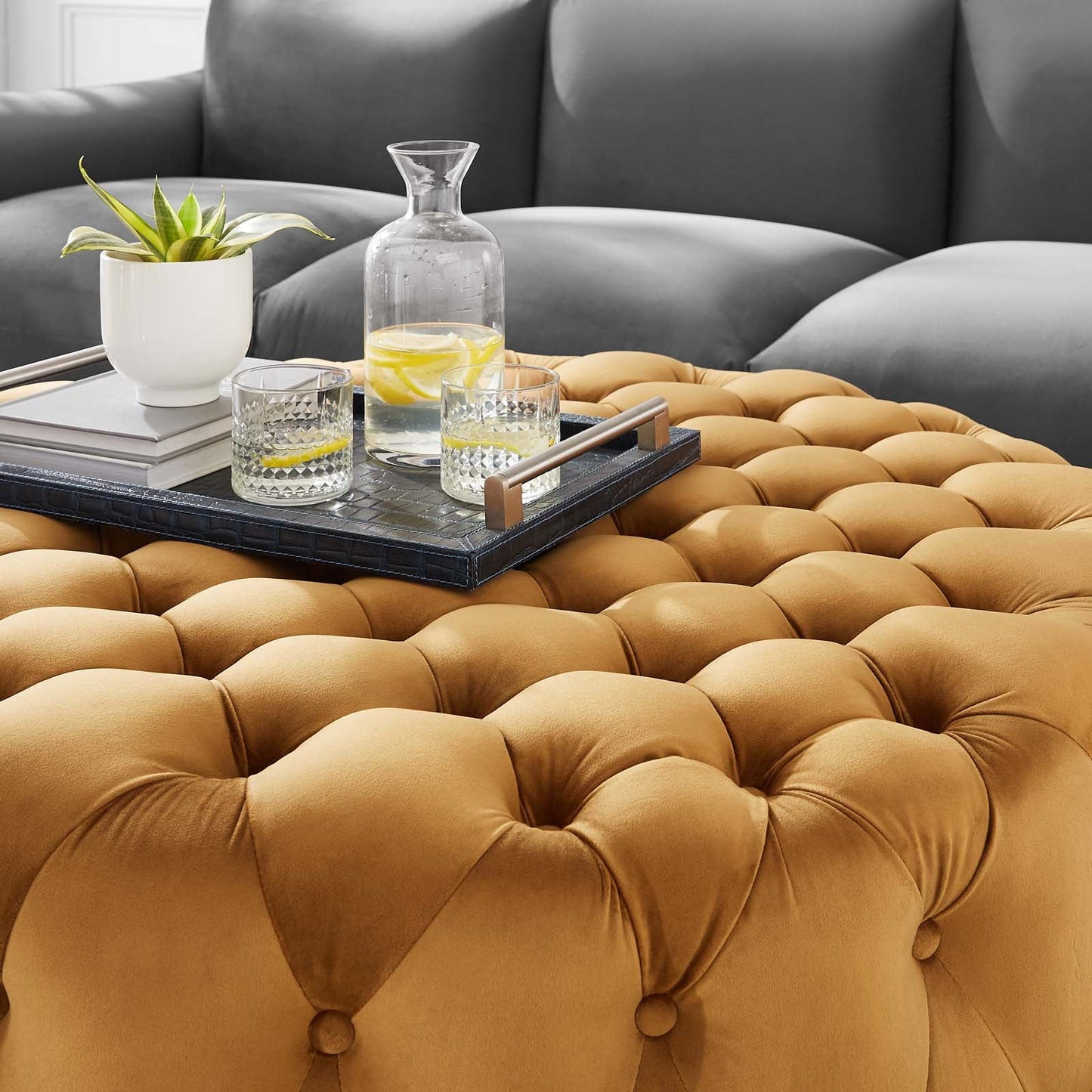 Amour Tufted Button Large Round Performance Velvet Ottoman by Modway