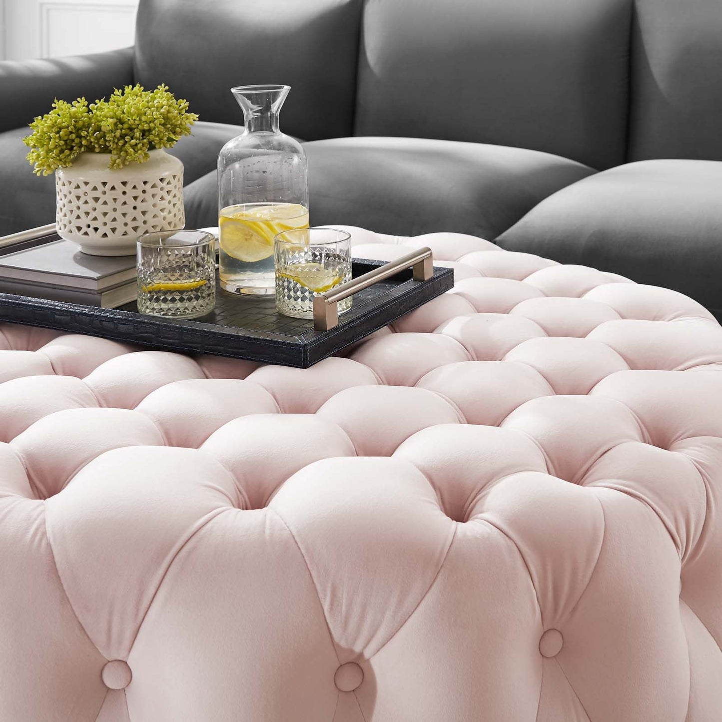 Amour Tufted Button Large Round Performance Velvet Ottoman by Modway