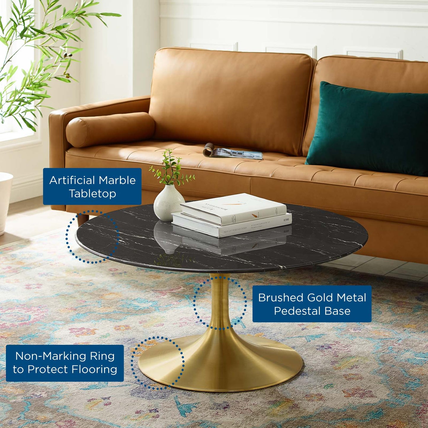 Lippa 36" Round Faux Marble Coffee Table by Modway