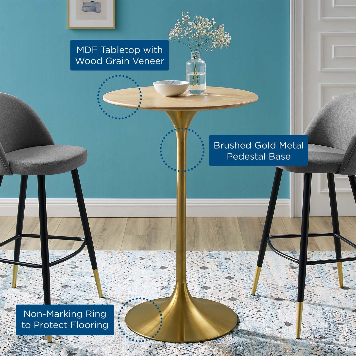 Lippa 28" Round Natural Wood Bar Table by Modway