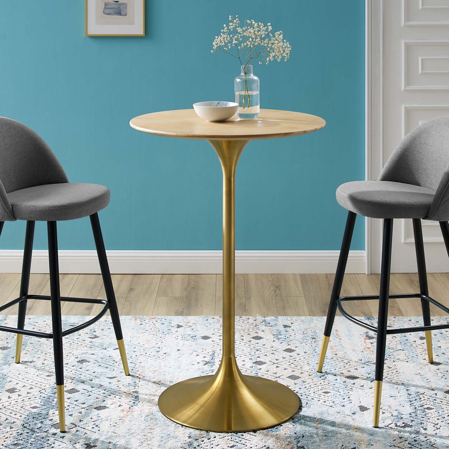 Lippa 28" Round Natural Wood Bar Table by Modway