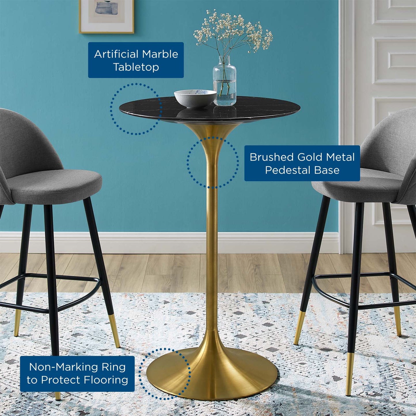 Lippa 28" Round Faux Marble Bar Table by Modway