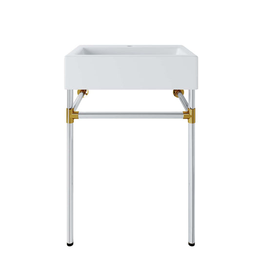 Redeem 24" Silver Stainless Steel Wall-Mount Bathroom Vanity by Modway