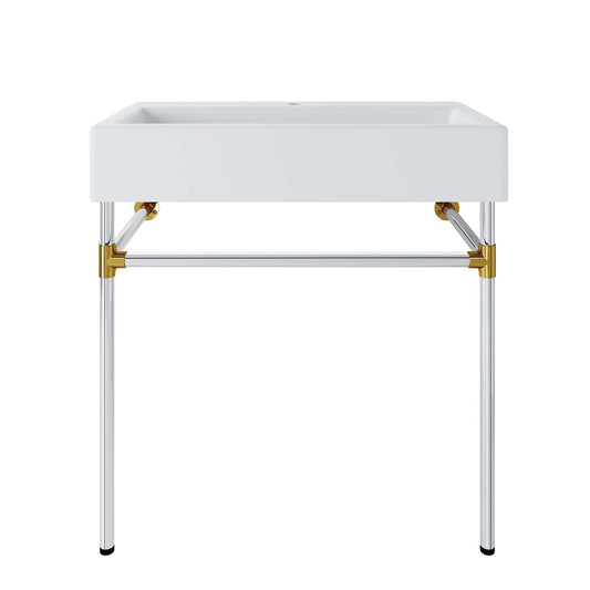 Redeem 32" Silver Stainless Steel Wall-Mount Bathroom Vanity by Modway