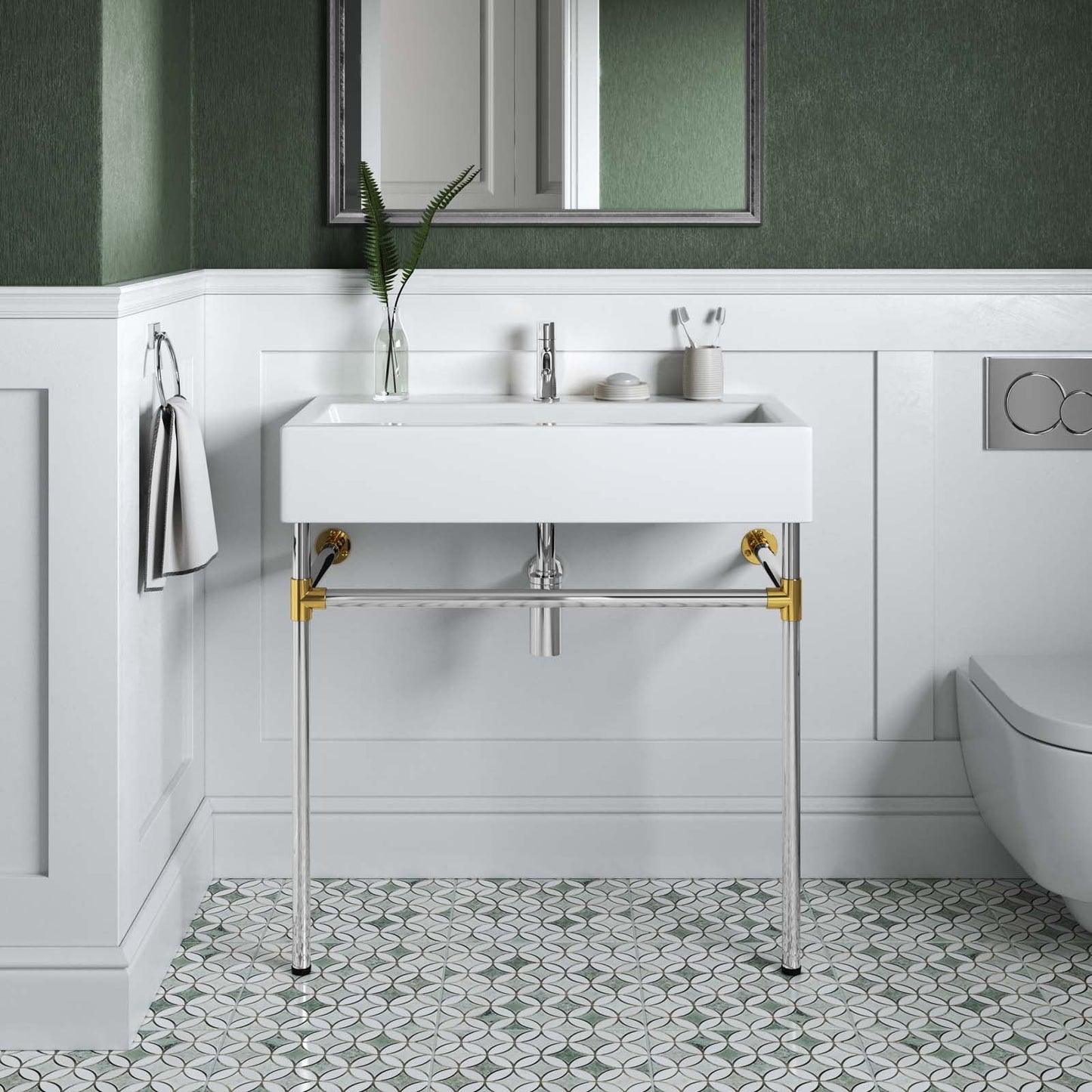 Redeem 32" Silver Stainless Steel Wall-Mount Bathroom Vanity by Modway