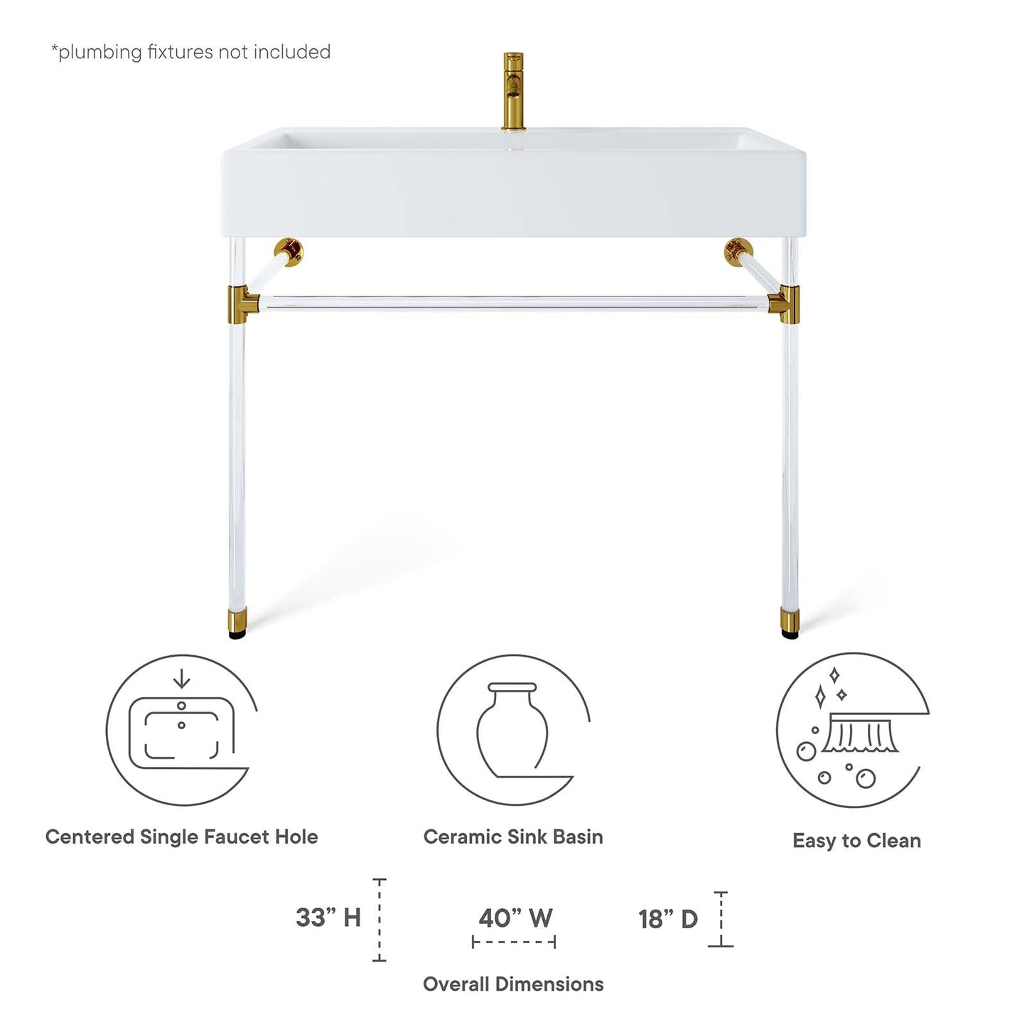 Redeem 40" Acrylic Wall-Mount Bathroom Vanity by Modway