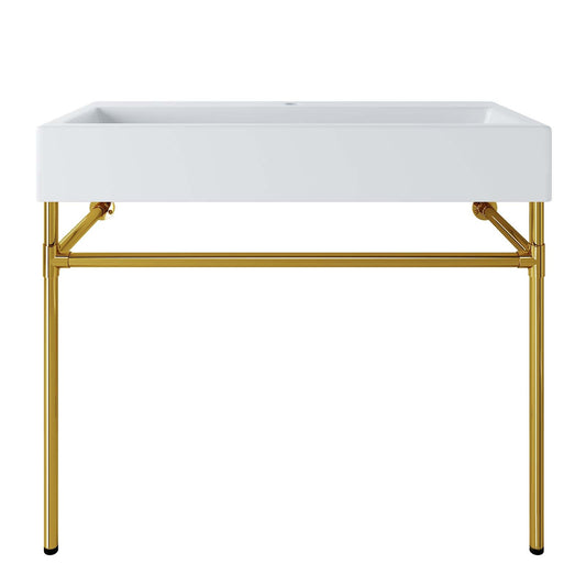 Redeem 40" Wall-Mount Gold Stainless Steel Bathroom Vanity by Modway