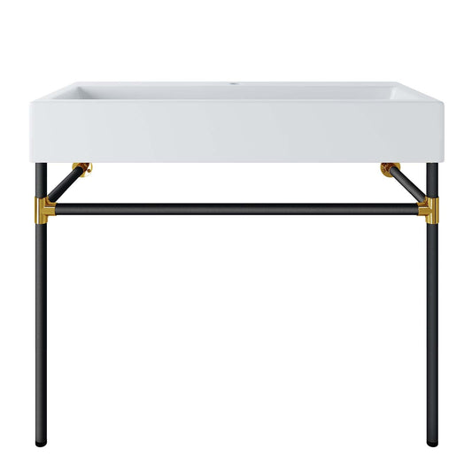 Redeem 40" Black Stainless Steel Wall-Mount Bathroom Vanity by Modway