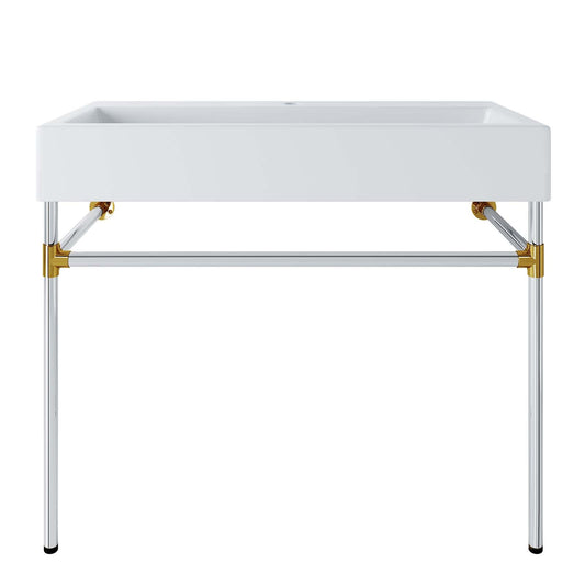 Redeem 40" Silver Stainless Steel Wall-Mount Bathroom Vanity by Modway