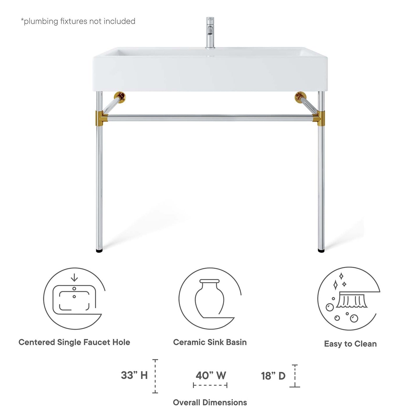 Redeem 40" Silver Stainless Steel Wall-Mount Bathroom Vanity by Modway