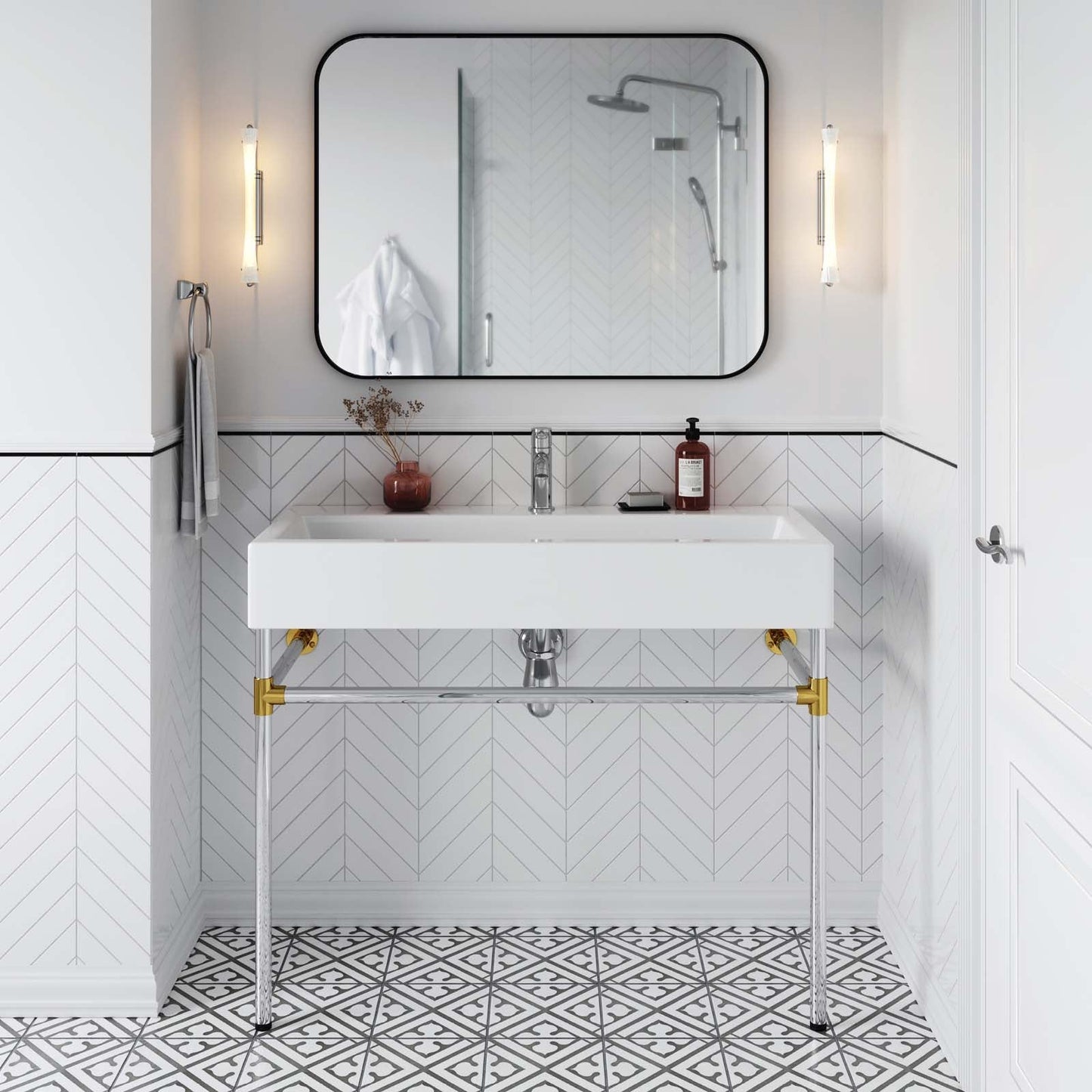 Redeem 40" Silver Stainless Steel Wall-Mount Bathroom Vanity by Modway