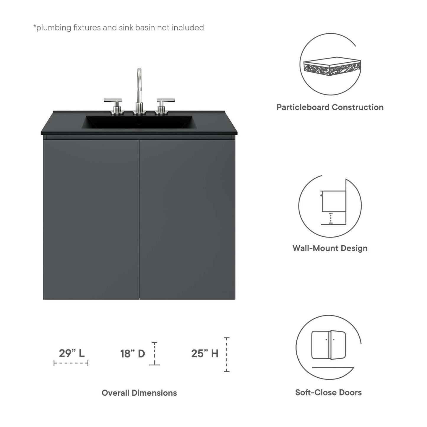 Bryn 30" Wall-Mount Bathroom Vanity (Sink Basin Not Included) by Modway