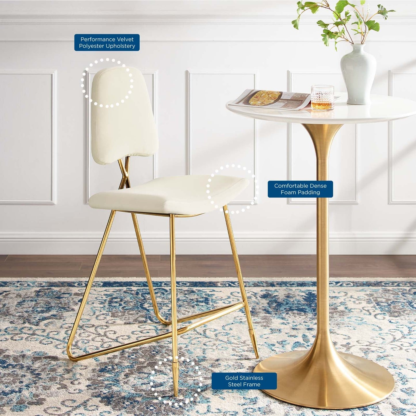 Ponder Performance Velvet Bar Stool Set of 2 by Modway