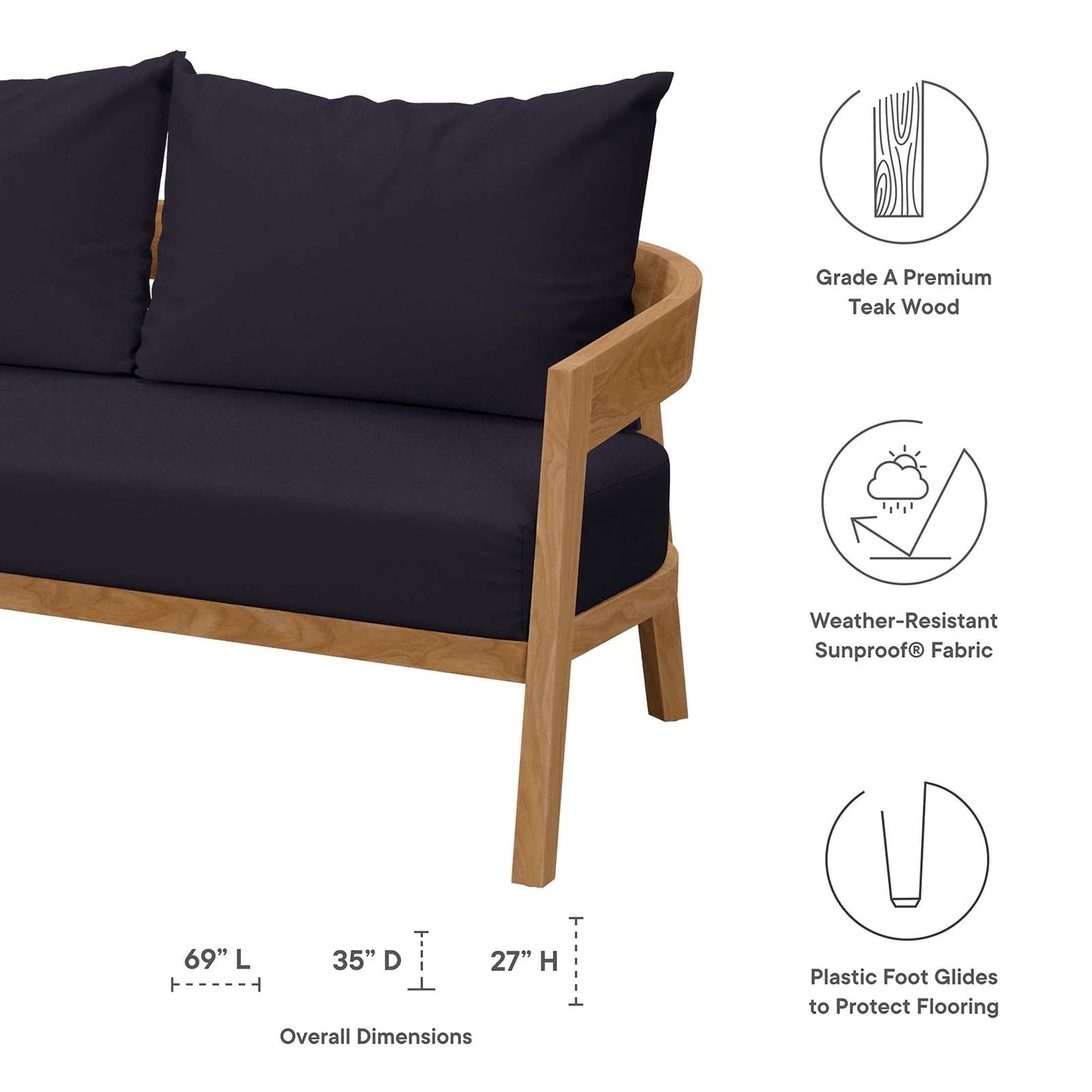 Brisbane Teak Wood Outdoor Patio Loveseat by Modway
