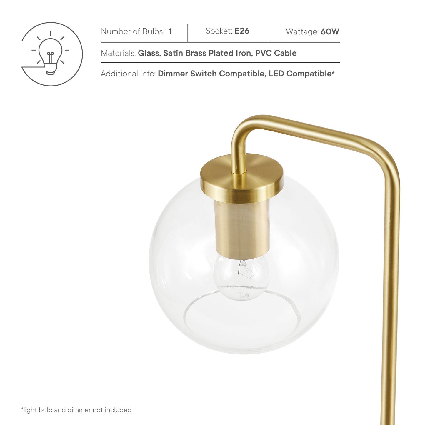 Silo Glass Globe Glass and Metal Table Lamp by Modway